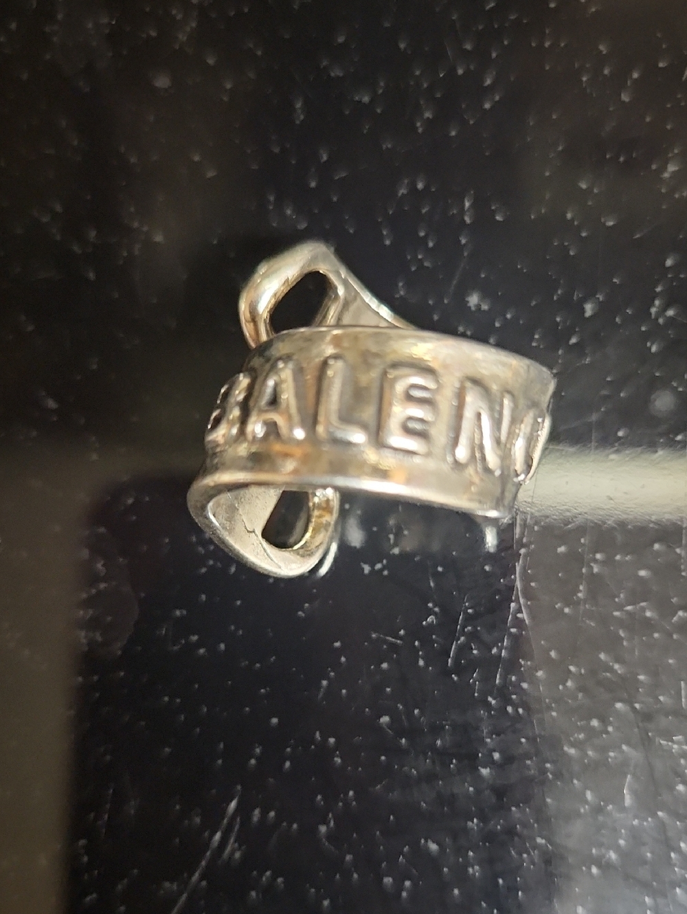 Balenciaga Silver Open-Back Embossed Logo Ring